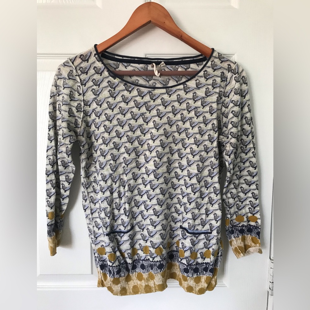 Bird Print Long-Sleeve Top